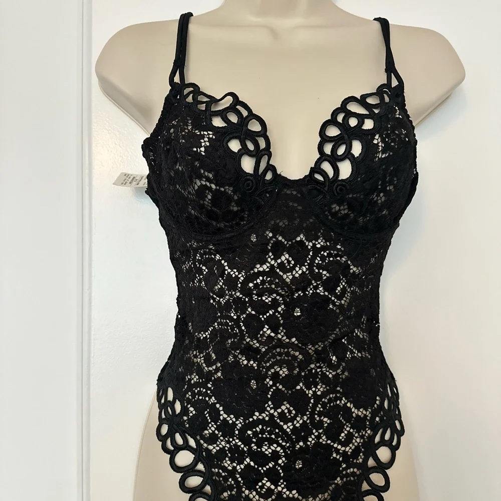 La Perla Documented collectors Black Lace Bodysuit with Fishnet Hosiery